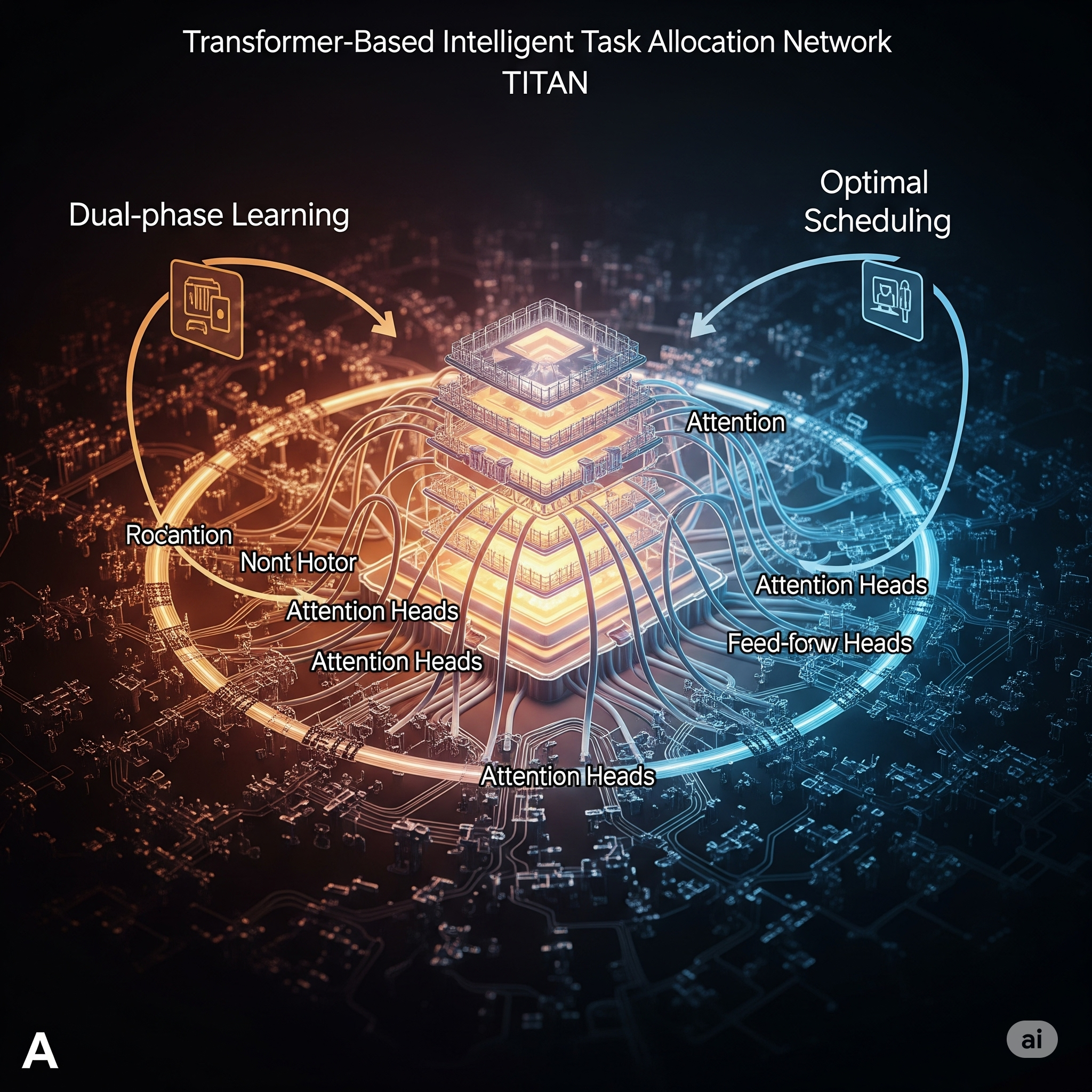 A summary image for the publication titled 'TITAN: Transformer-Based Intelligent Task Allocation Network for Dual-Phase Learning and Optimal Scheduling'